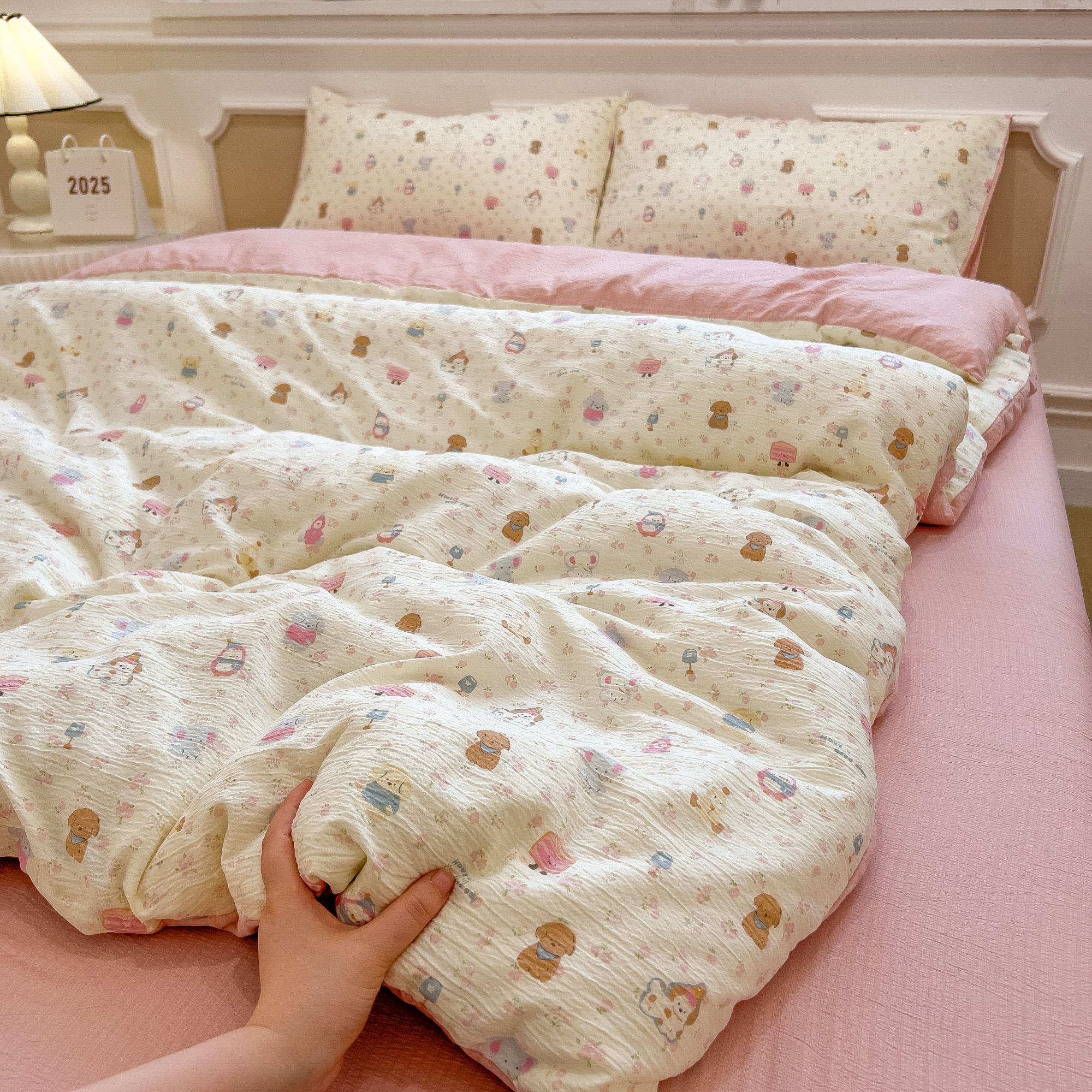 小清新皱皱纱四件套床上用品夏季被套床单三件套家用双人被罩