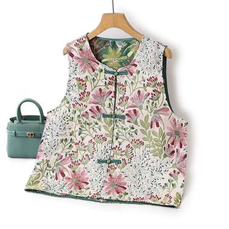 013-6双面穿远山黛新中式织锦提花显瘦洋气坎肩马甲