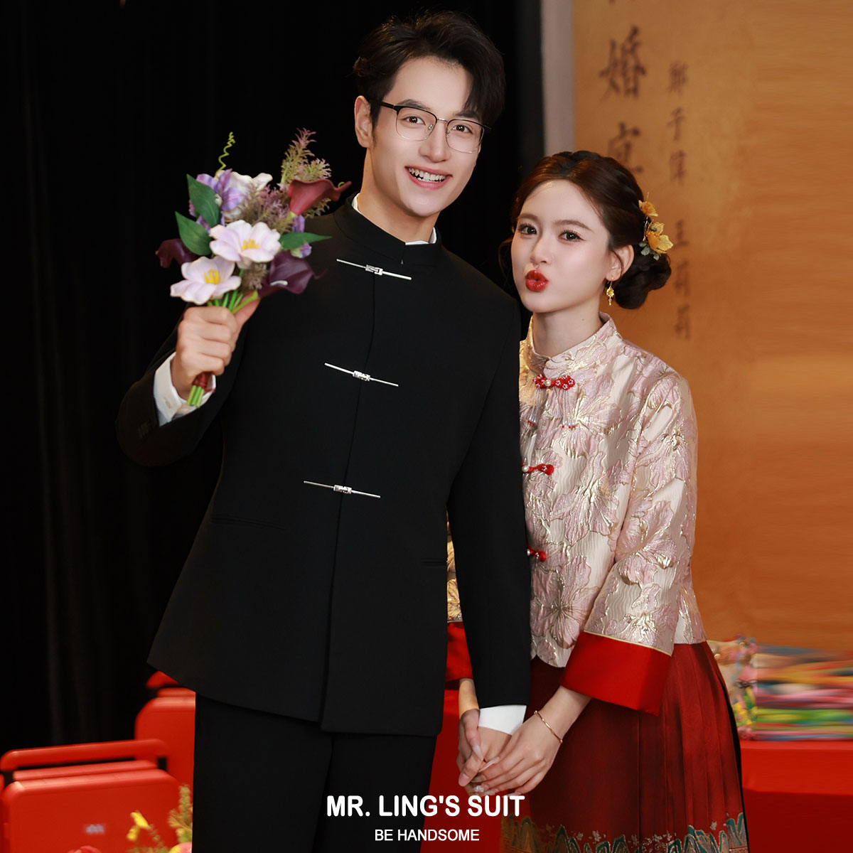 中山装新中式男装西服套装立领国风新郎订婚结婚敬酒服高级感西装