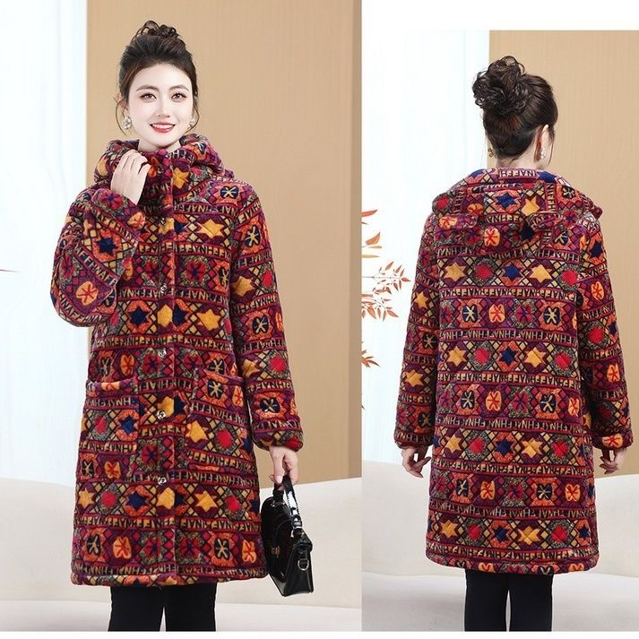 2025新款冬季加绒加厚长款连帽棉服女居家保暖棉衣外套特厚罩衣