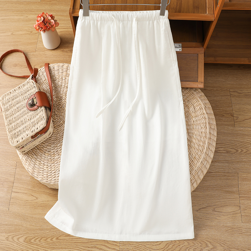 轻奢白色亚麻半身裙女夏季薄款2025新款高级感苎麻a字棉麻直筒裙