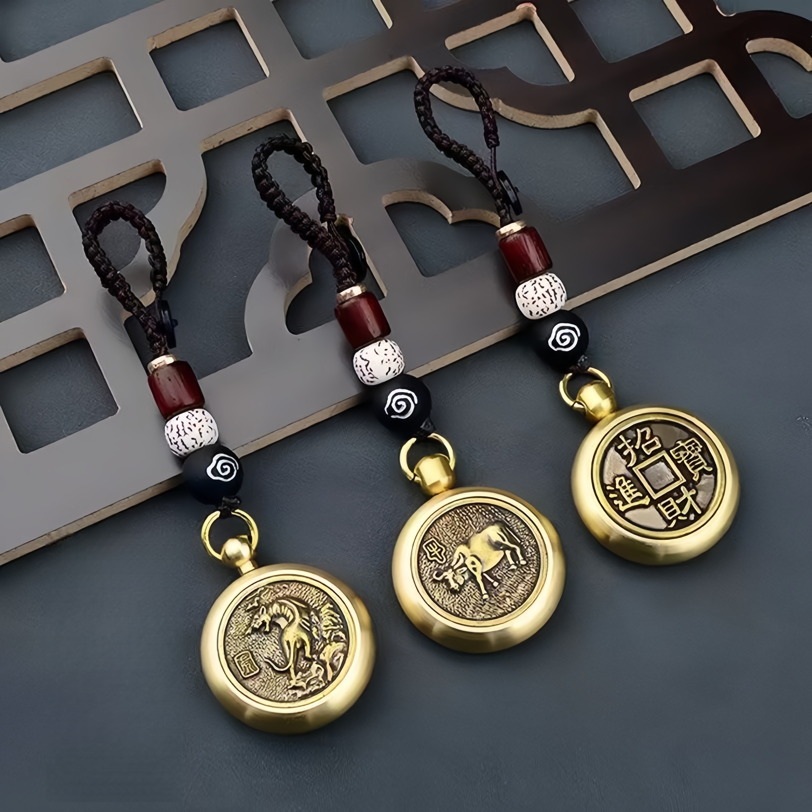 十二生肖合金转钱汽车钥匙扣本命年复古手工编织挂饰男女钥匙链