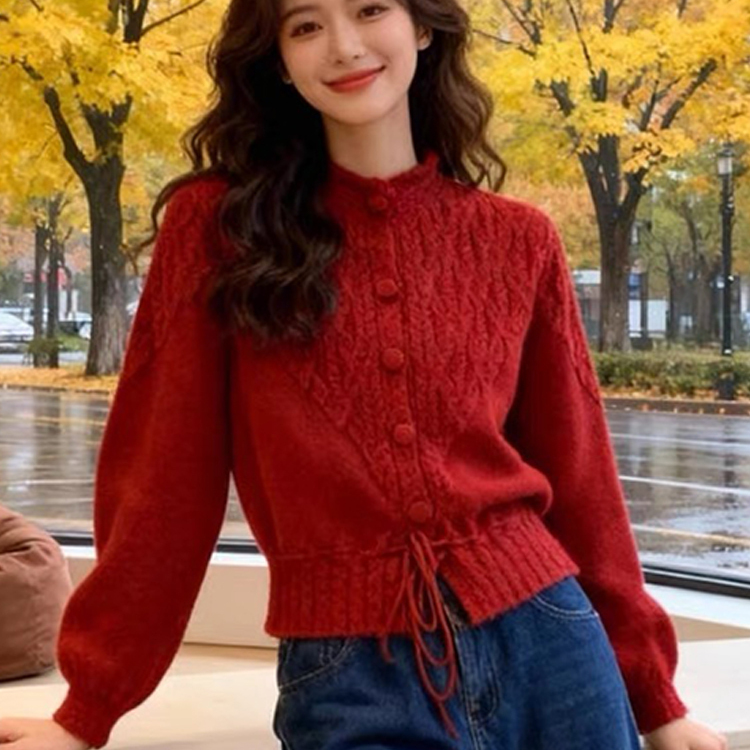 2025新款冬季系带开衫毛衣女独特设计感时尚流行高端小资漂亮上衣