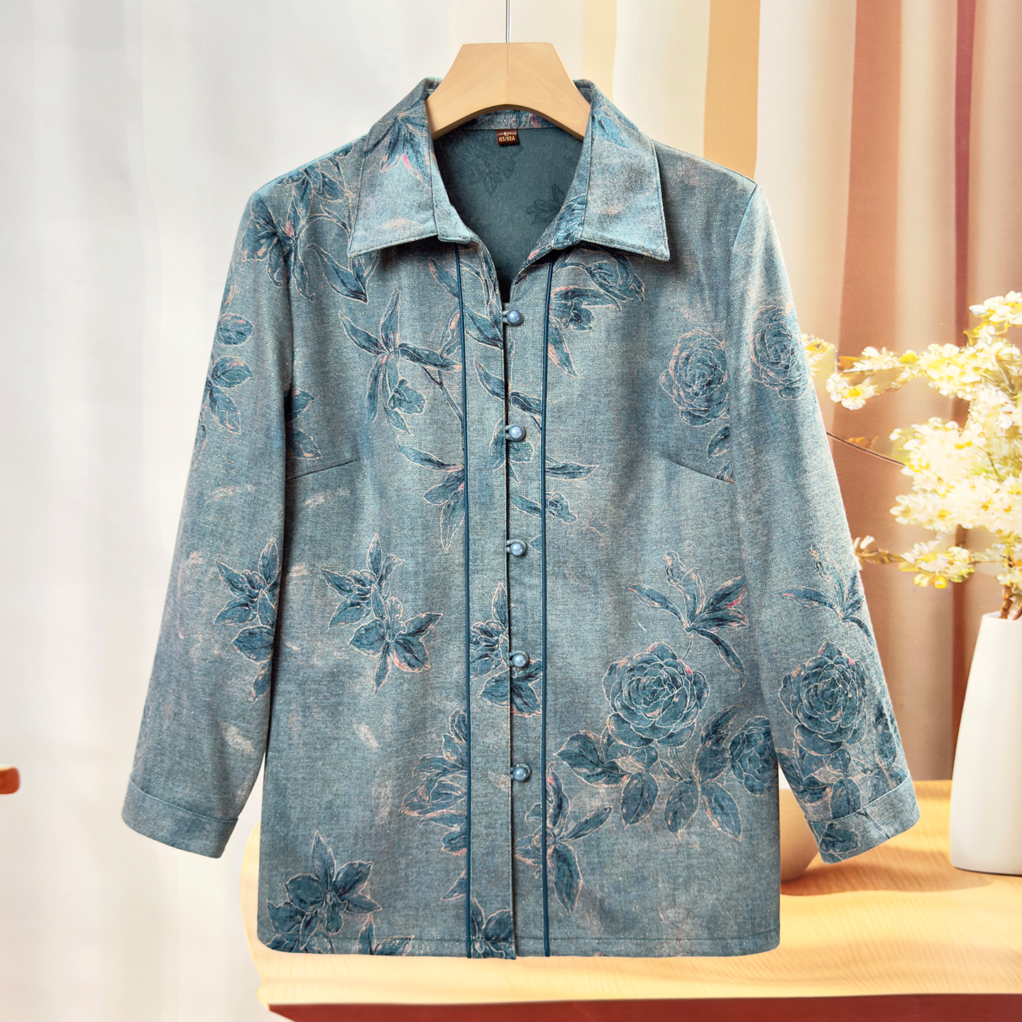 中老年人妈妈春秋天长袖衬衫奶奶初秋宽松国风薄外套衬衣婆婆衣服