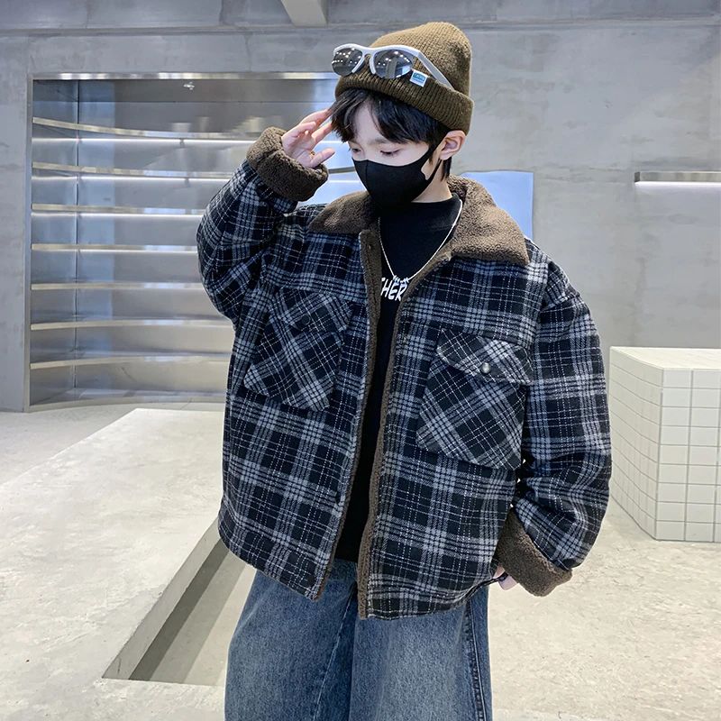 儿童装男童冬装外套2025新款中大童冬季男孩秋冬款羊羔绒加绒加厚