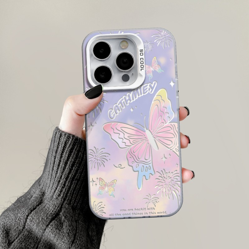 彩色蝴蝶适用苹果17air手机壳华为oppo小米17红米荣耀vivo彩银壳