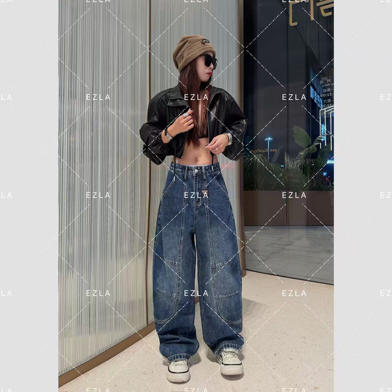 EZ8795新款爆款2025炸街美式复古百搭显瘦宽松美式弯刀裤子牛仔裤