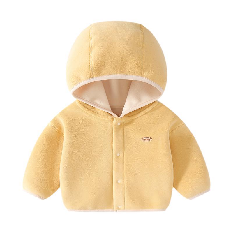 儿童奥粒绒外套男童秋冬抓绒连帽卫衣女童加绒上衣洋气宝宝毛毛衣