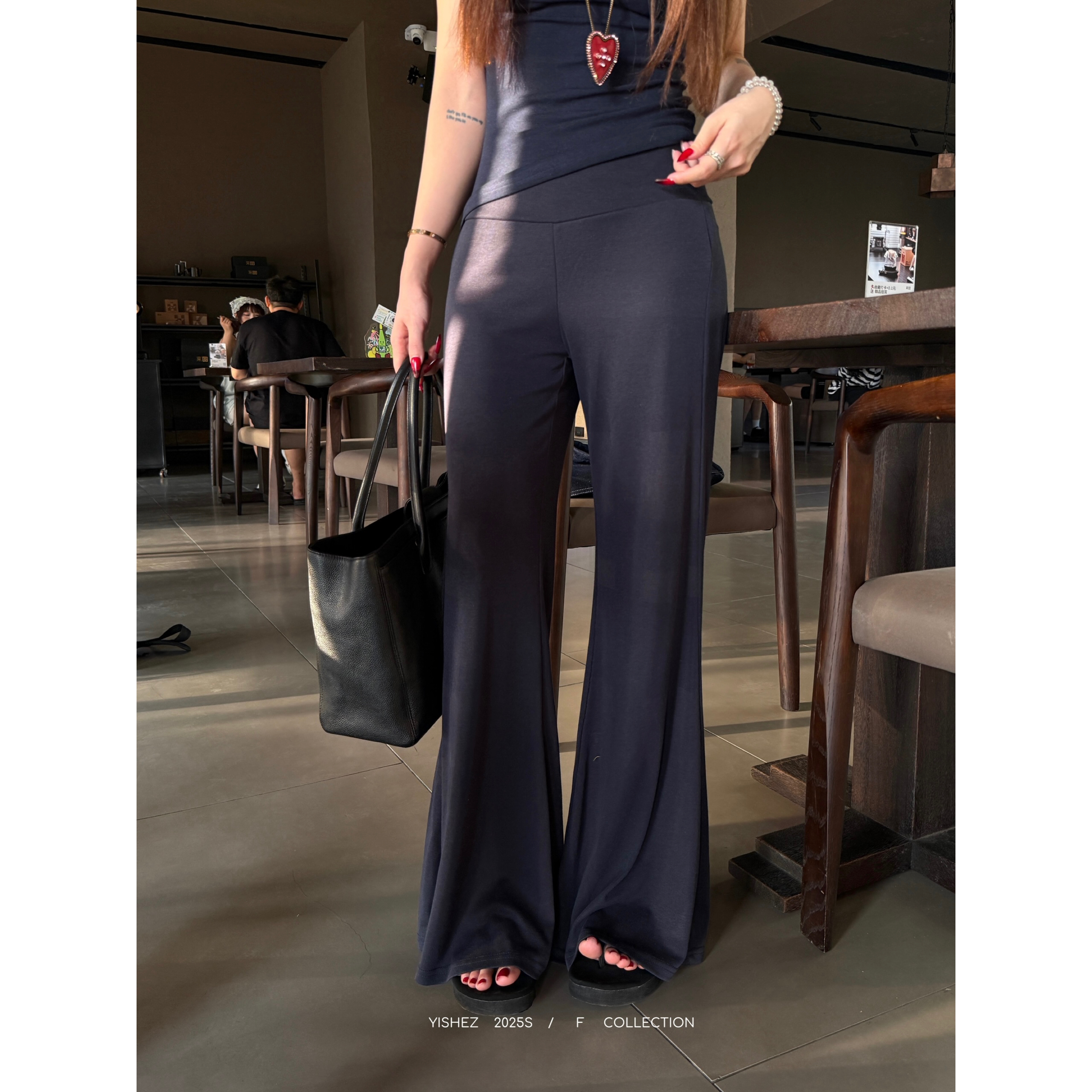 YISHEZ “垂垂裤”休闲裤女微喇遛弯裤直筒拖地裤子