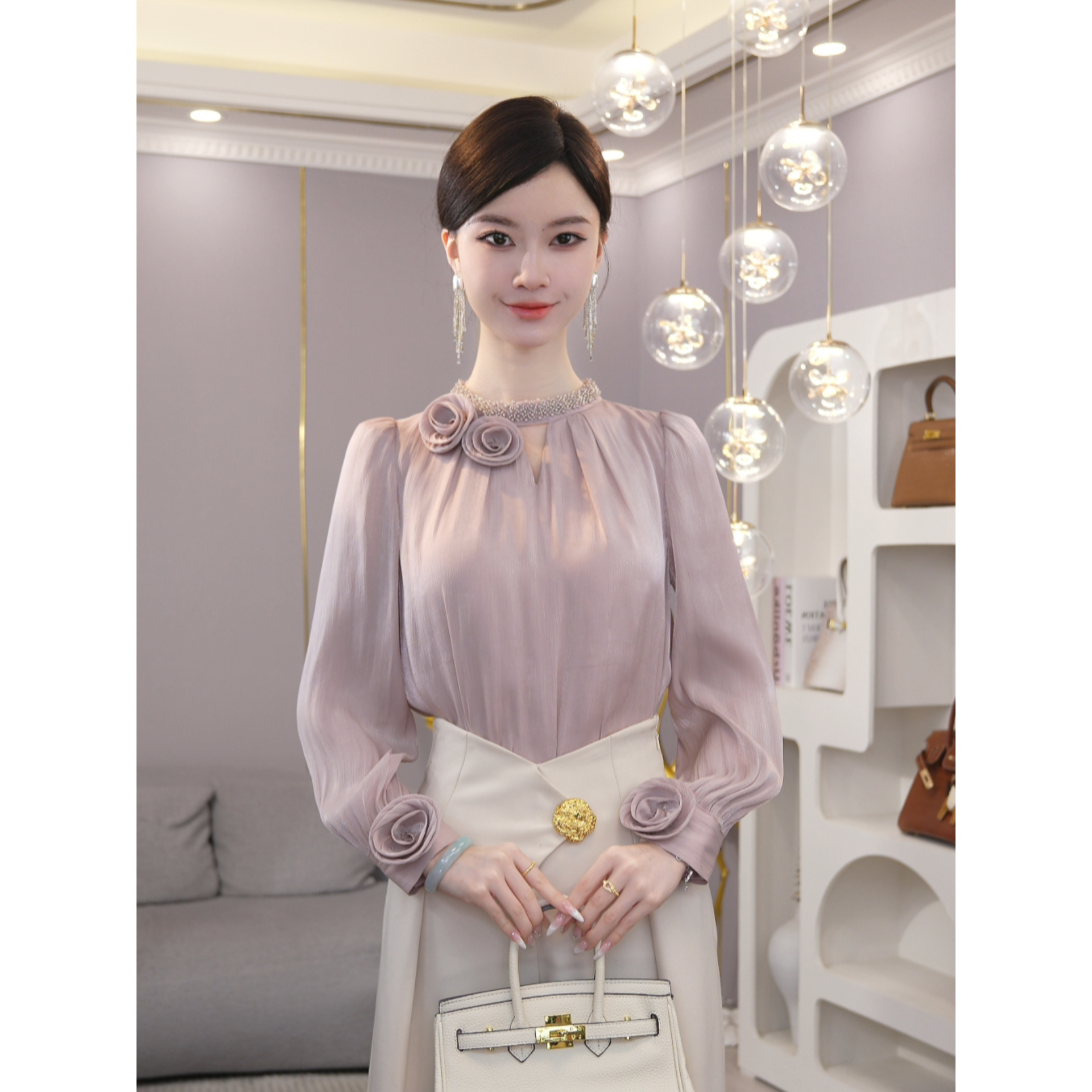 唐熹2026秋冬新款【X-Q178-2】设计时尚气质粉色高级清冷干净女装