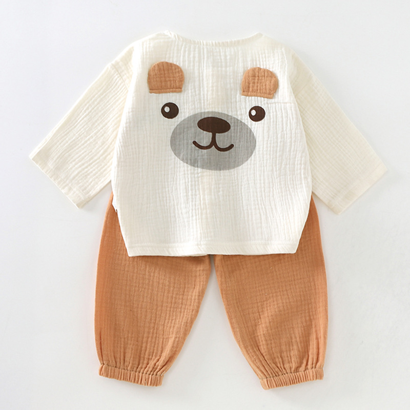 2025年夏季新款男女宝宝纱布凉爽套装中小童对开门无骨套装可拆裆