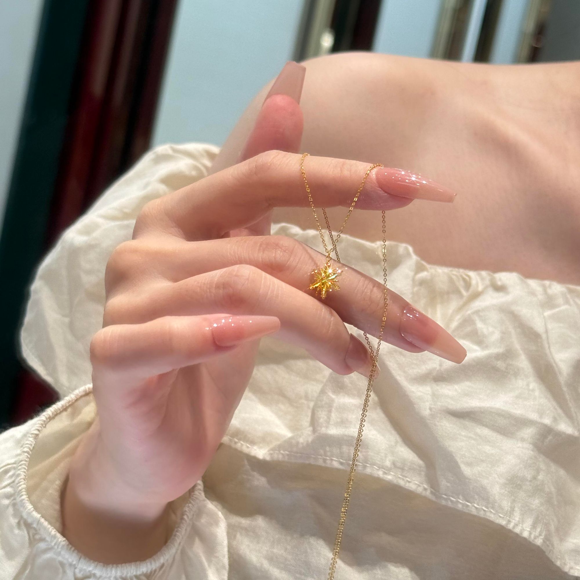 依弗 钛钢项链 金色雪花项链女轻奢时尚气质小众百搭设计感锁骨链