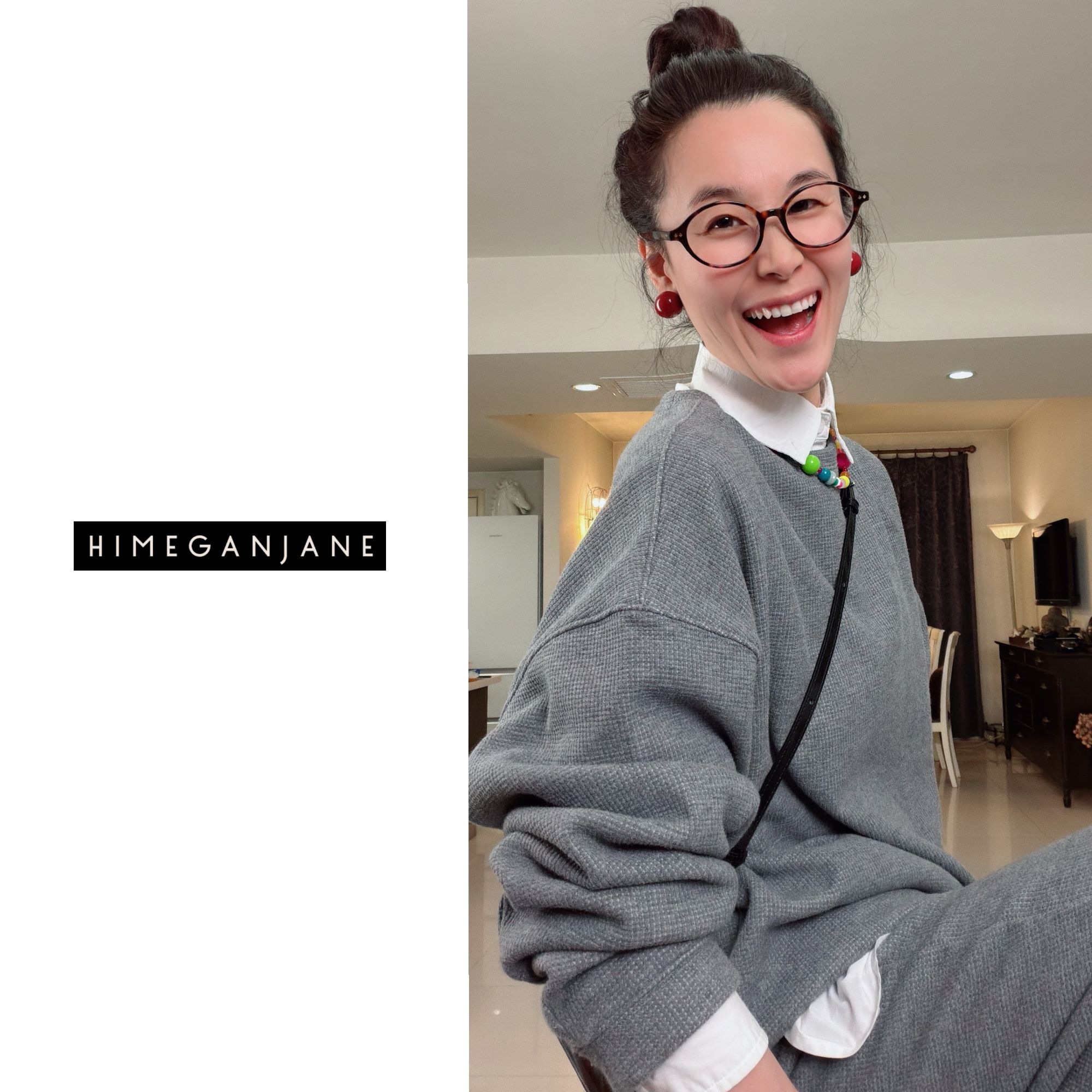 HIMEGANJANE 肌理感华夫格卫衣套装 休闲运动慵懒风宽松套装23297