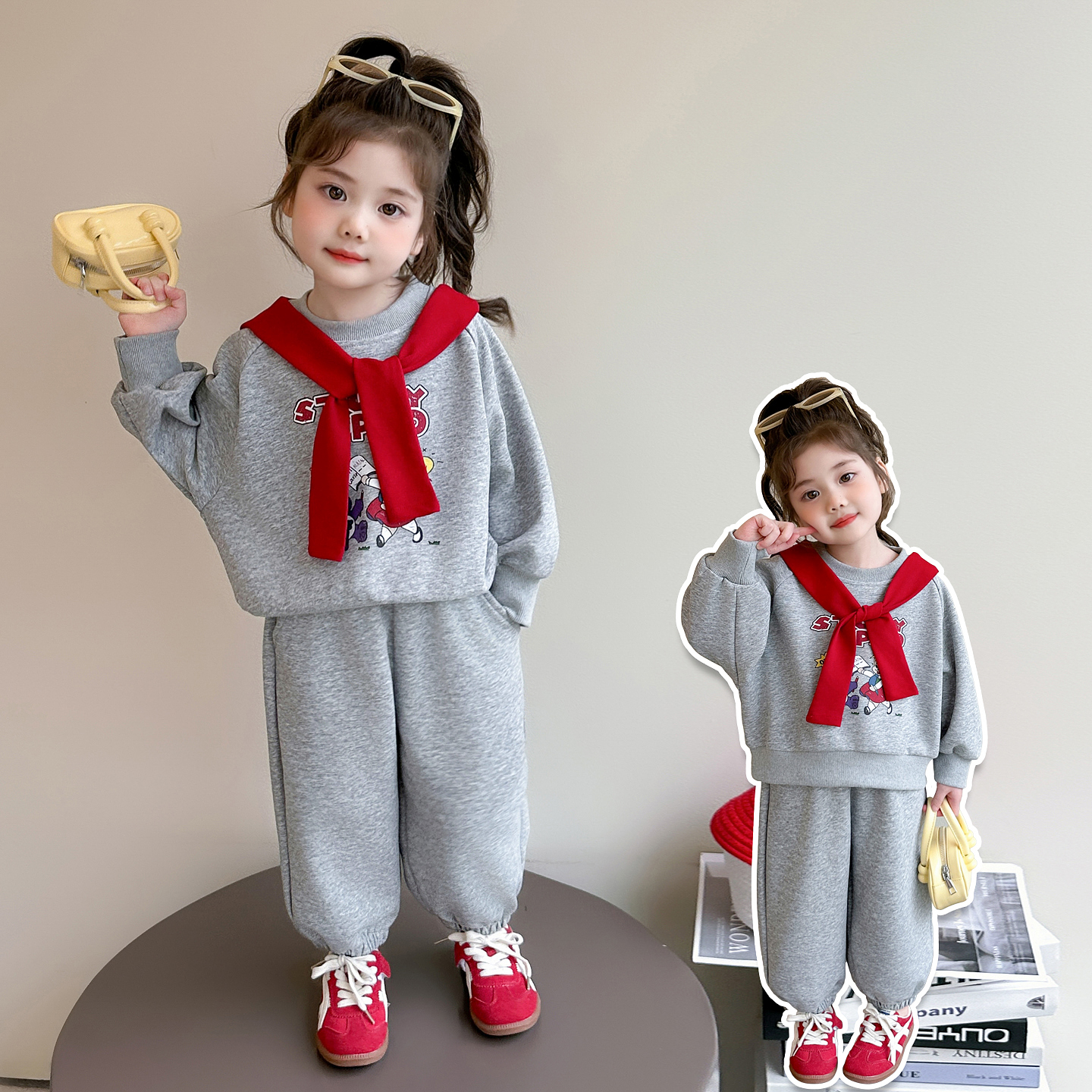 女童卡通卫衣套装秋季2025新款女宝宝洋气时髦秋装小童休闲两件套