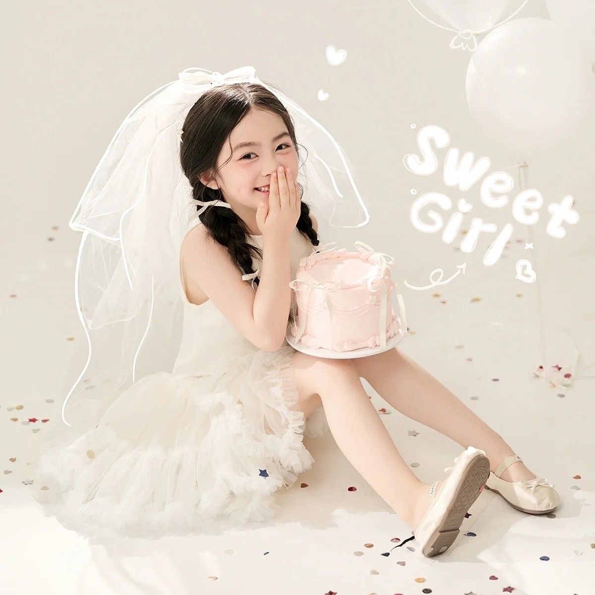 儿童礼服公主裙女童生日连衣裙女孩白色摄影主题服装表演出写真