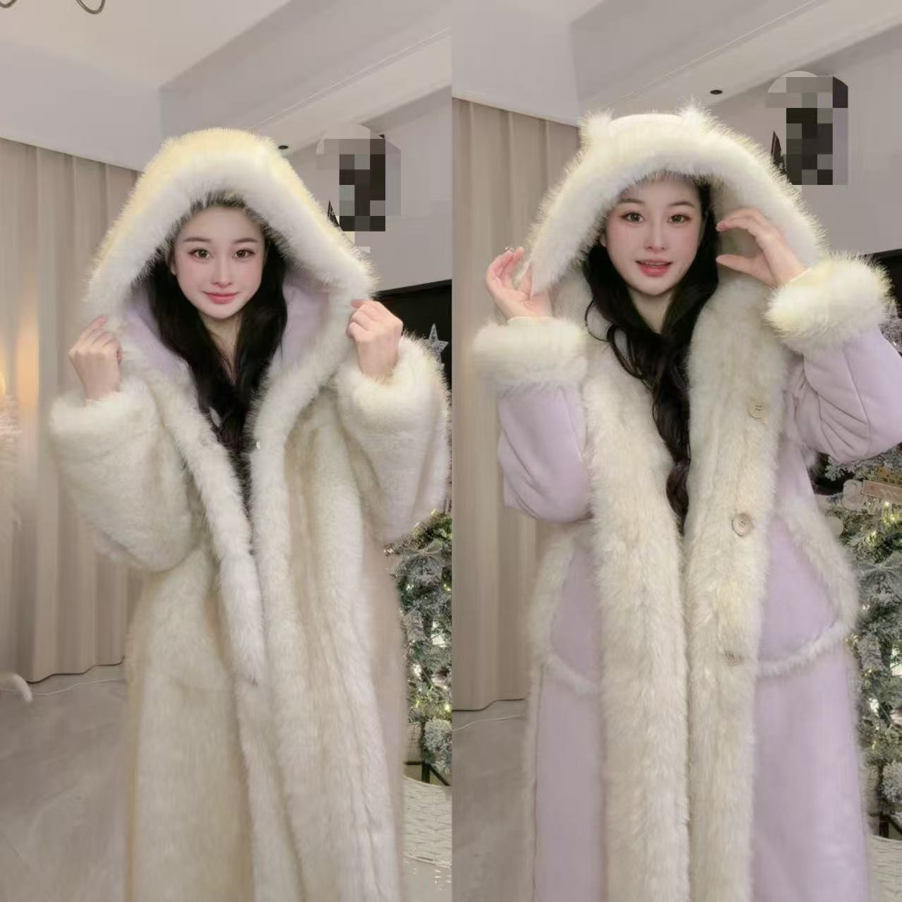 冬季长款毛呢外套秋冬宽松型气质连帽网红厚款防风