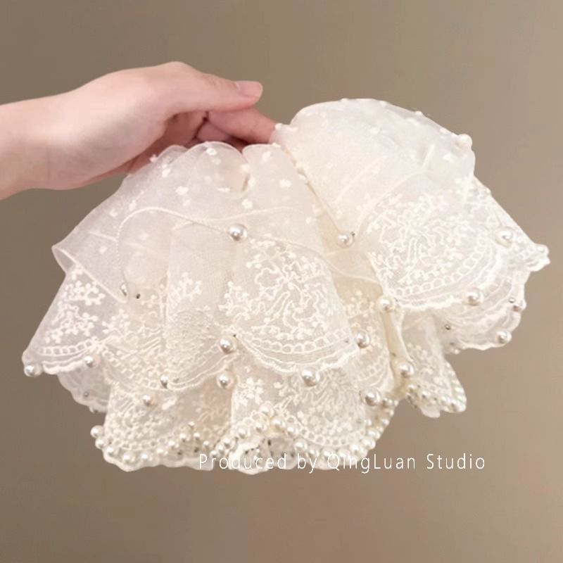 克洛里斯花神~超仙珍珠蕾丝发圈新款超大法式温柔氛围感旅行发绳