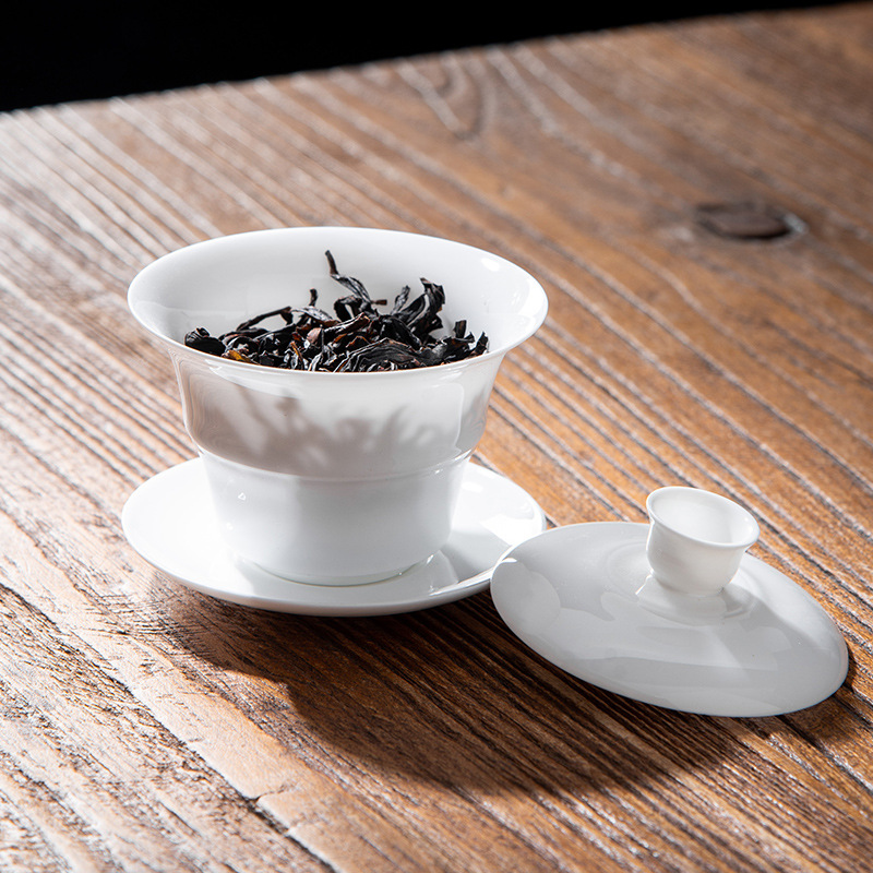 潮汕超薄骨瓷盖碗创意三才杯盖碗茶杯陶瓷竹节泡茶器家用功夫茶具