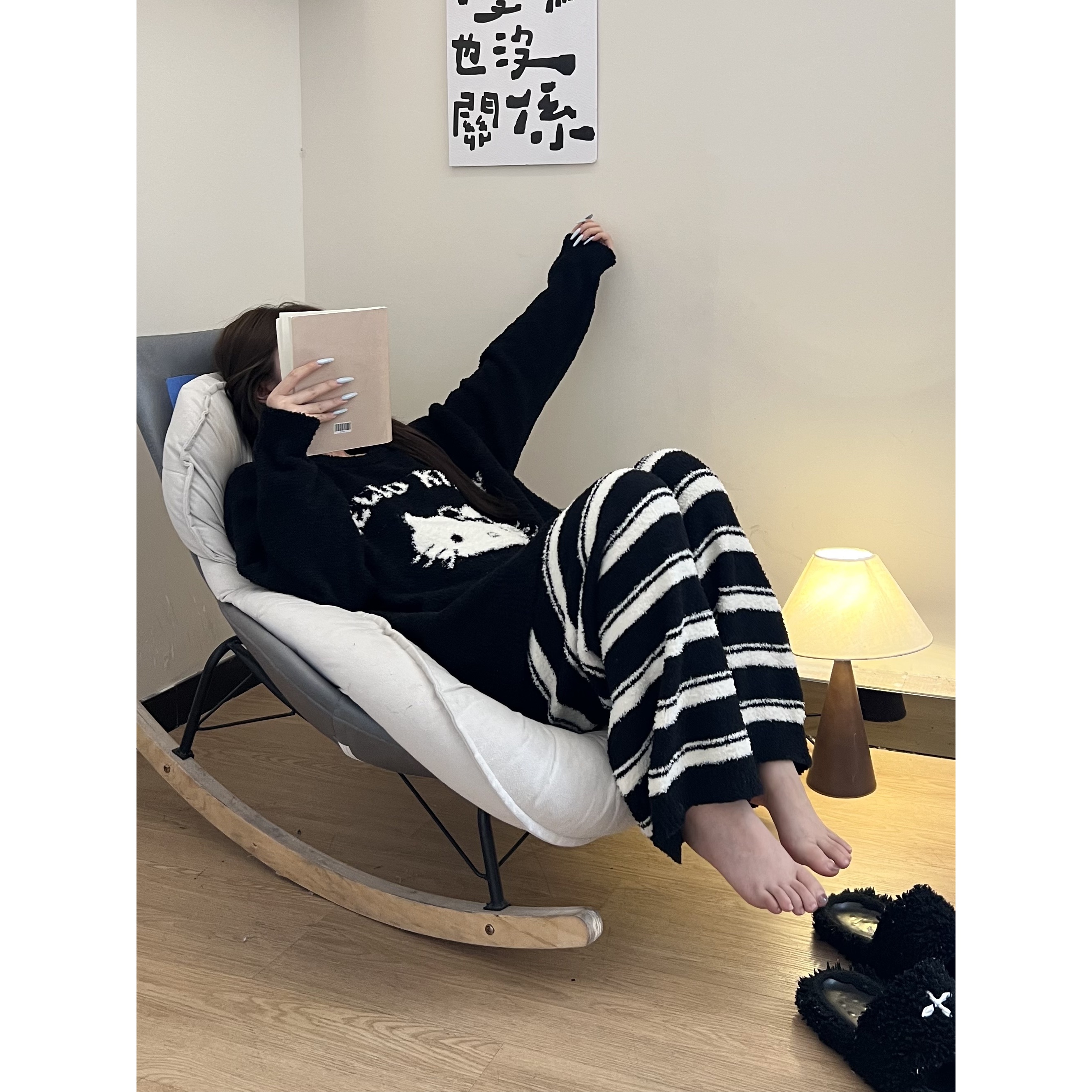 甜美可爱Kitty半边绒睡衣女秋冬季新款加厚保暖家居服套装可外穿