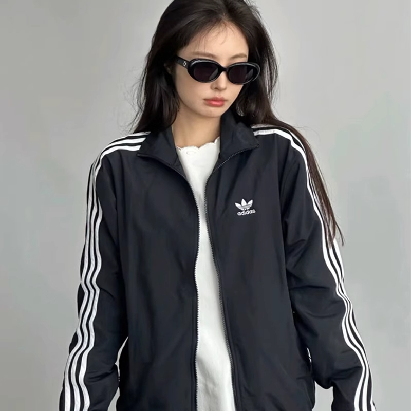 阿迪达斯官旗正品外套jennie同款情侣复古夹克立领户外休闲上衣