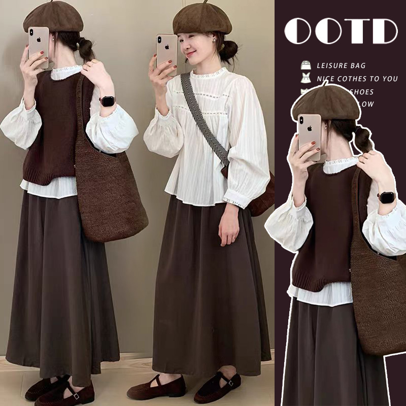 秋季孕妇装时髦洋气秋冬轻奢高级感马甲衬衫半身裙孕期穿搭孕妇