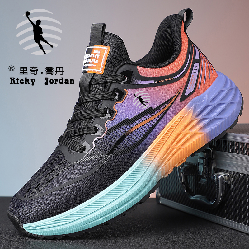 里奇乔丹男鞋春秋新款运动鞋皮面休闲网布透气防滑耐磨减震跑步鞋