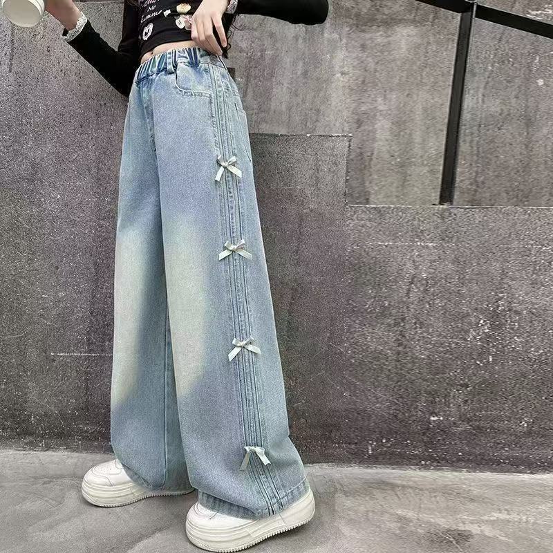 女童秋冬款加绒牛仔裤2026阔腿裤时尚儿童中大童宽松加厚裤子洋气