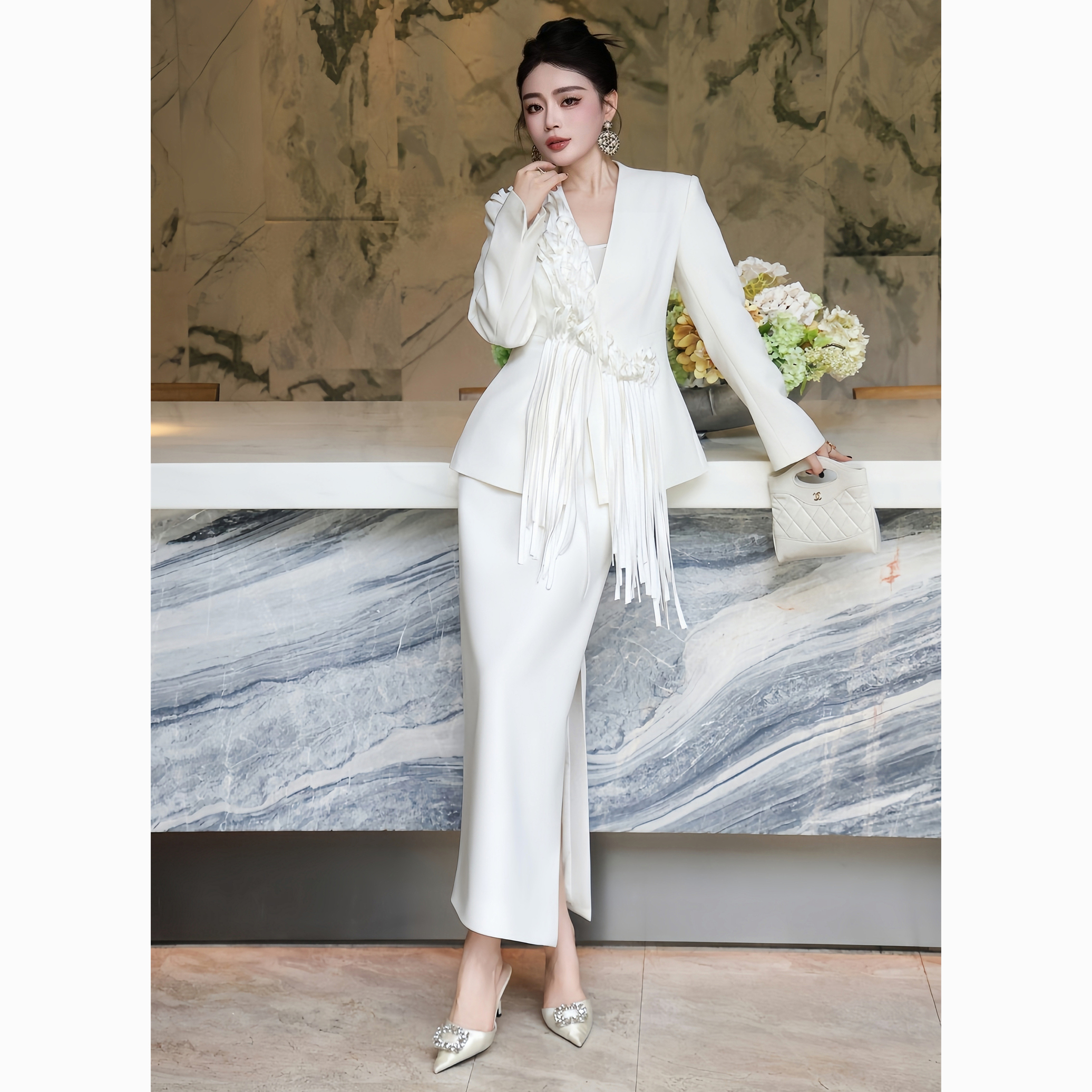 ZEROYK高端定制2025秋季法式设计感重工流苏西服半裙两件套