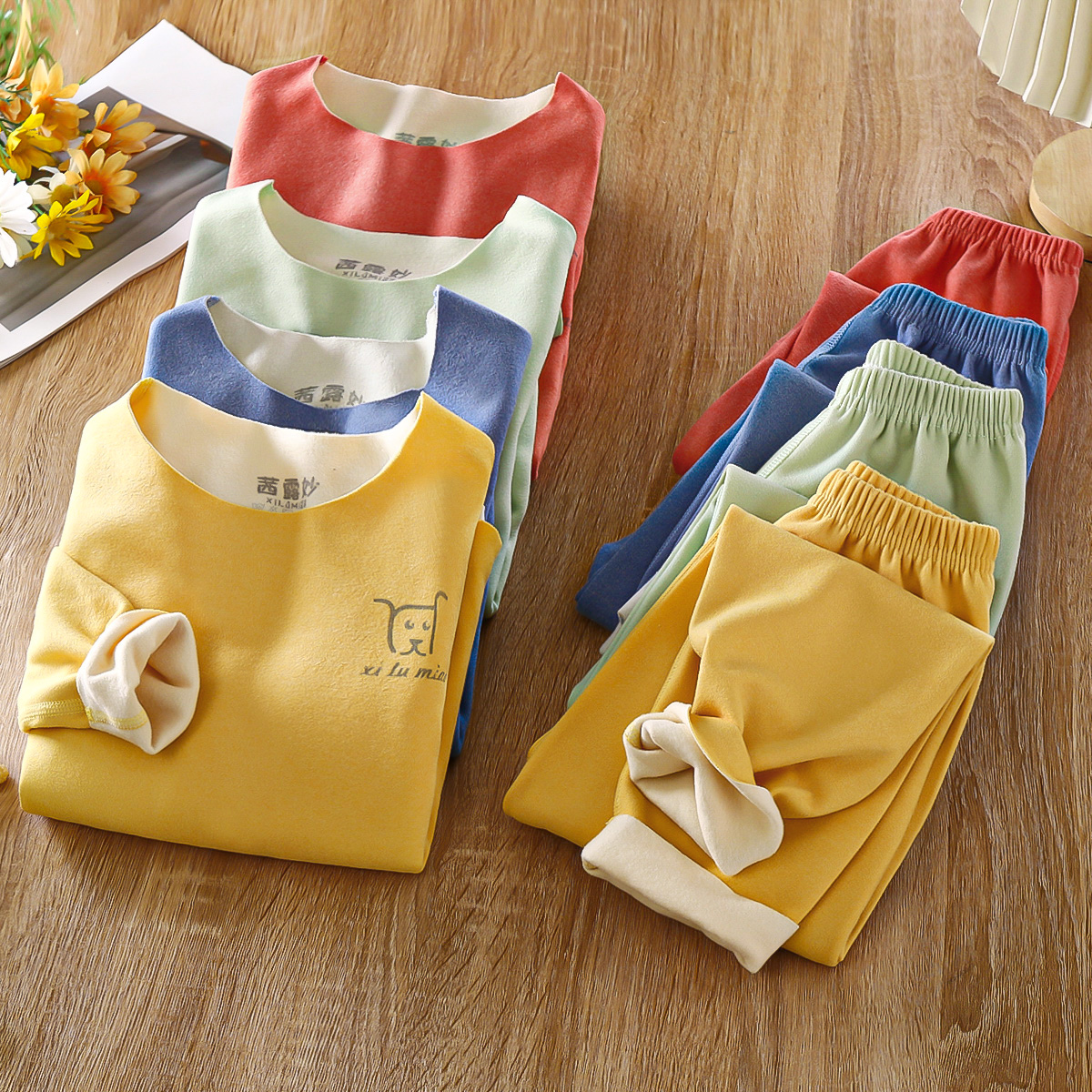 秋冬季儿童秋衣秋裤男孩女孩家居服睡衣中小童内衣套装无骨缝制A