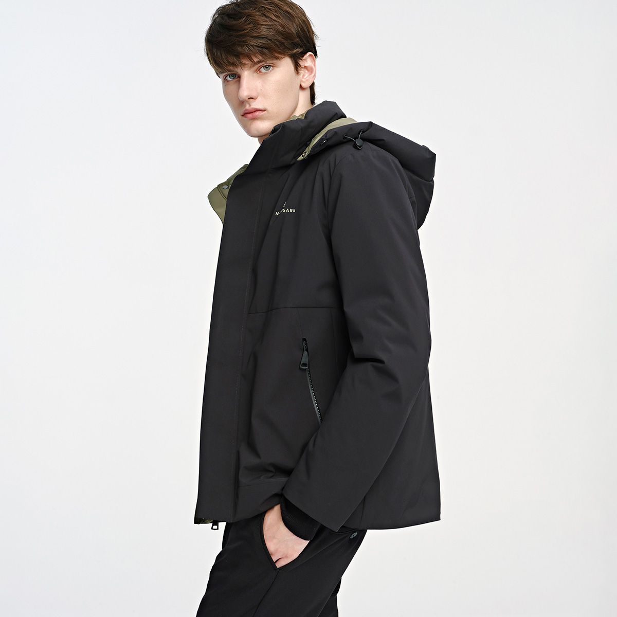 [三防拒水防潮]navigare意大利小帆船90绒连帽羽绒服保暖冲锋外套