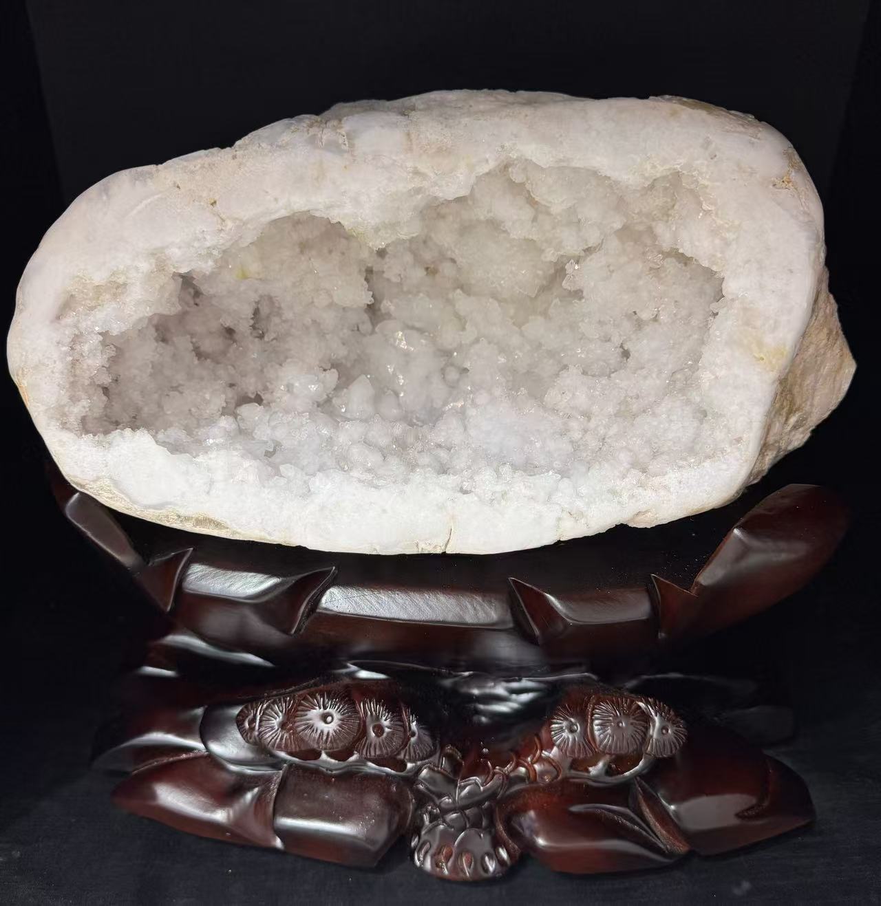 原矿白水晶晶洞聚宝盆摆件晶牙雪白闪亮