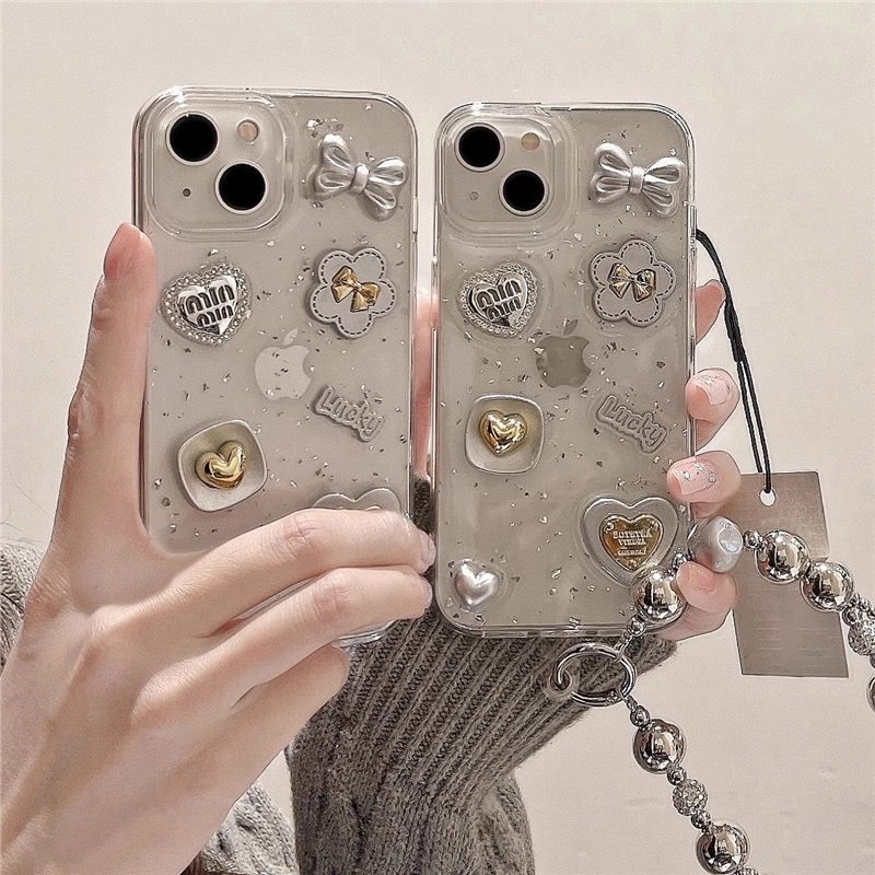 银箔爱心蝴蝶结适用苹果16手机壳华为软壳小米滴胶vivo保护套oppo
