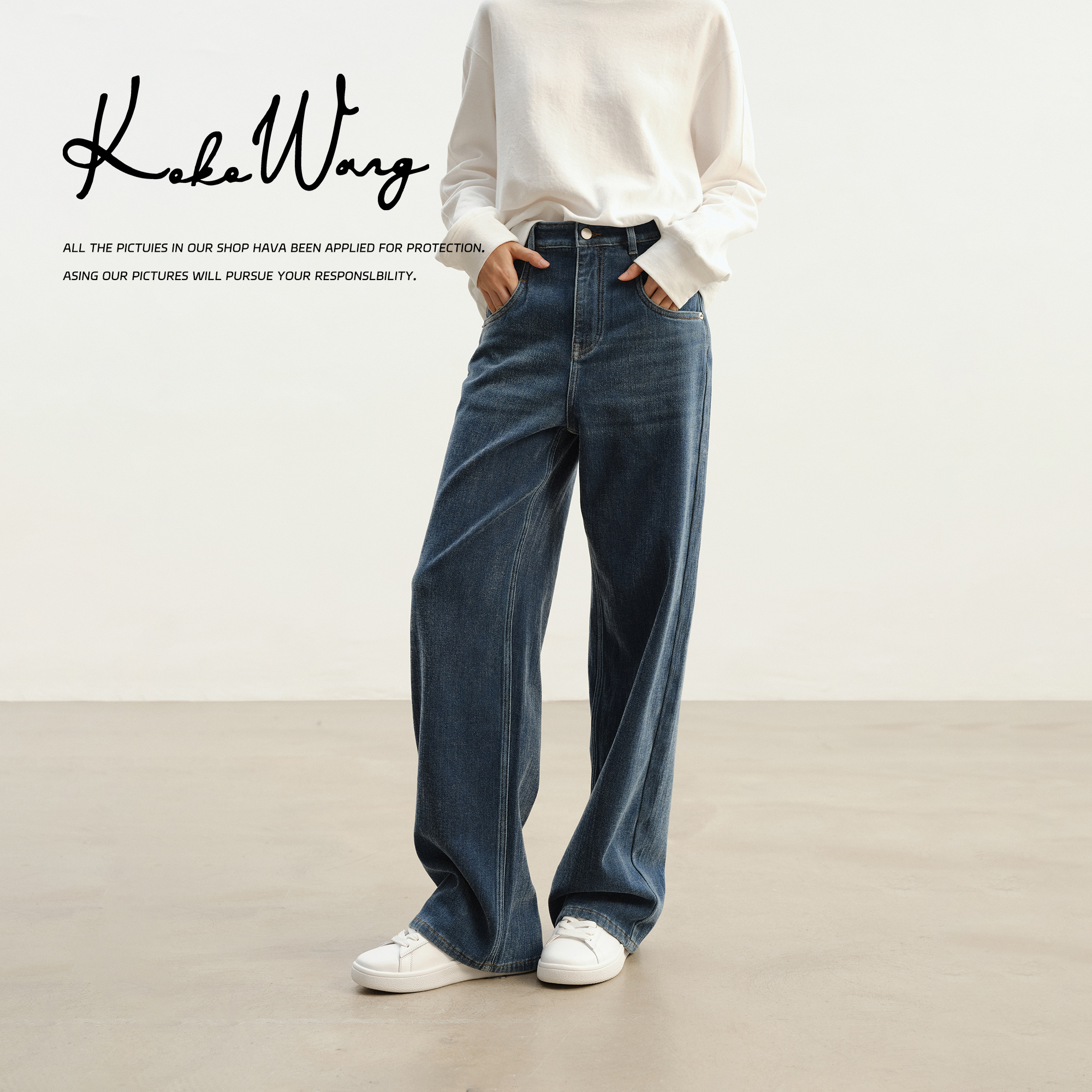 KOKOWANG【绒感牛仔】 秋冬款复古水洗百搭显瘦牛仔裤 N6855H16K41