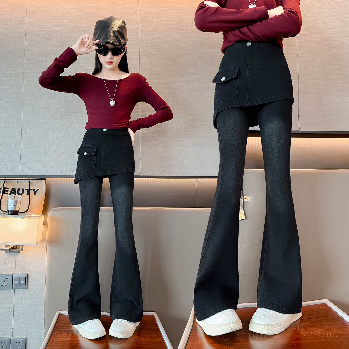 女童牛仔裤弹力喇叭裤洋气儿童裤子高腰显瘦中大童裙裤修身微喇裤