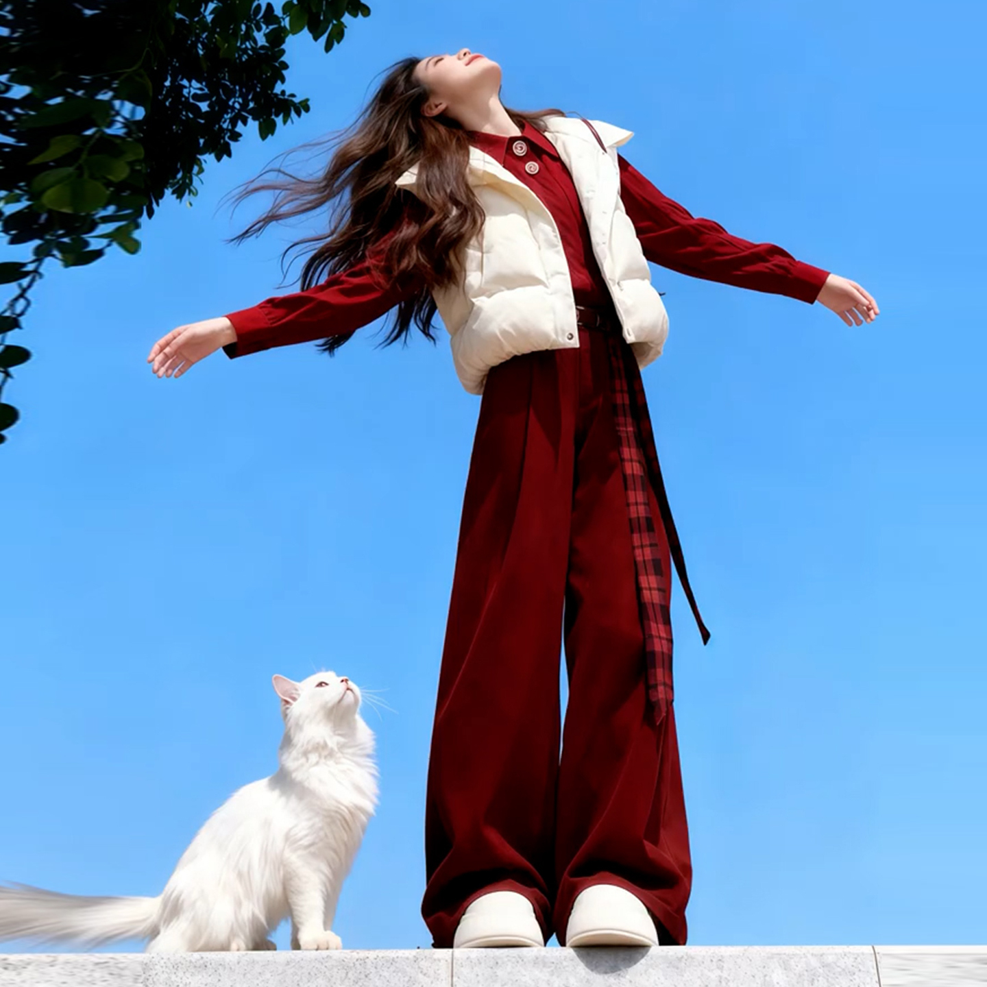 韩系圣诞穿搭红色毛衣裤子两件套秋冬季2025新款巨好看冬装一整套