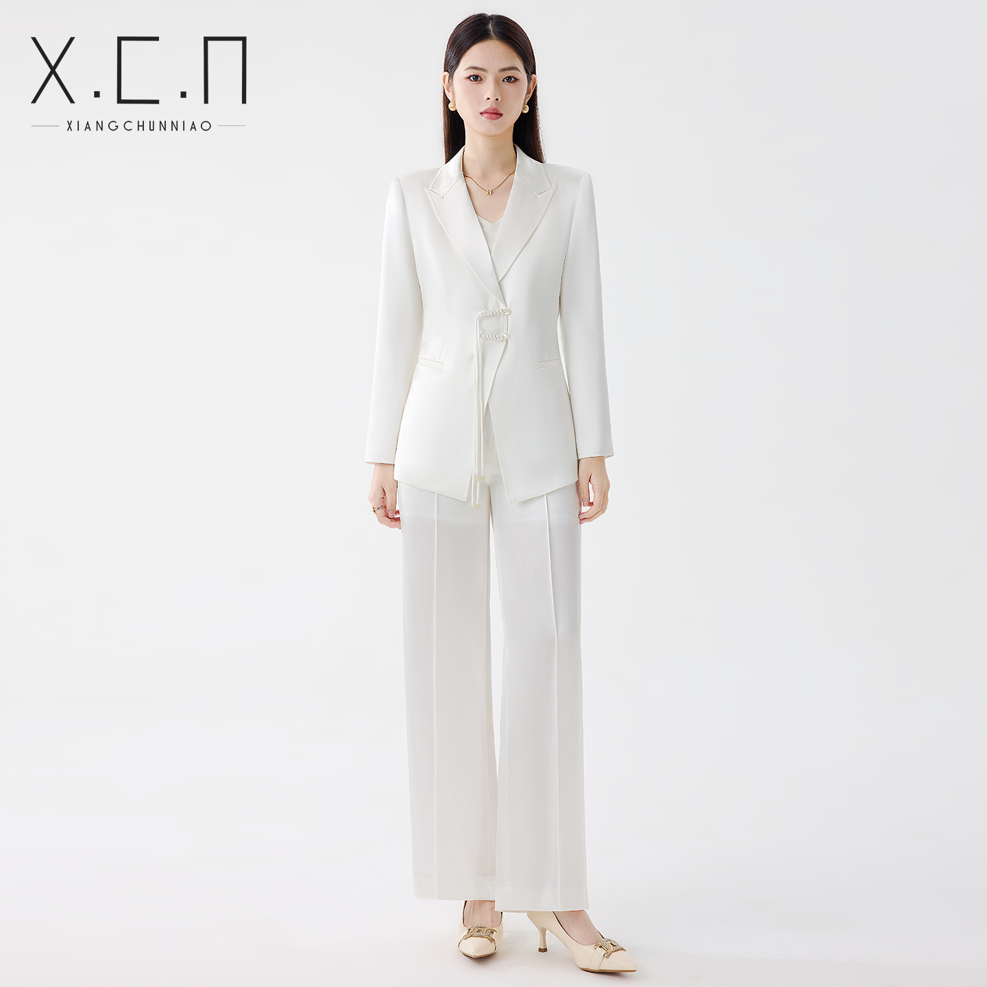 祥春鸟醋酸缎面职业西装套装女夏气质高级感重要场合商务通勤正装