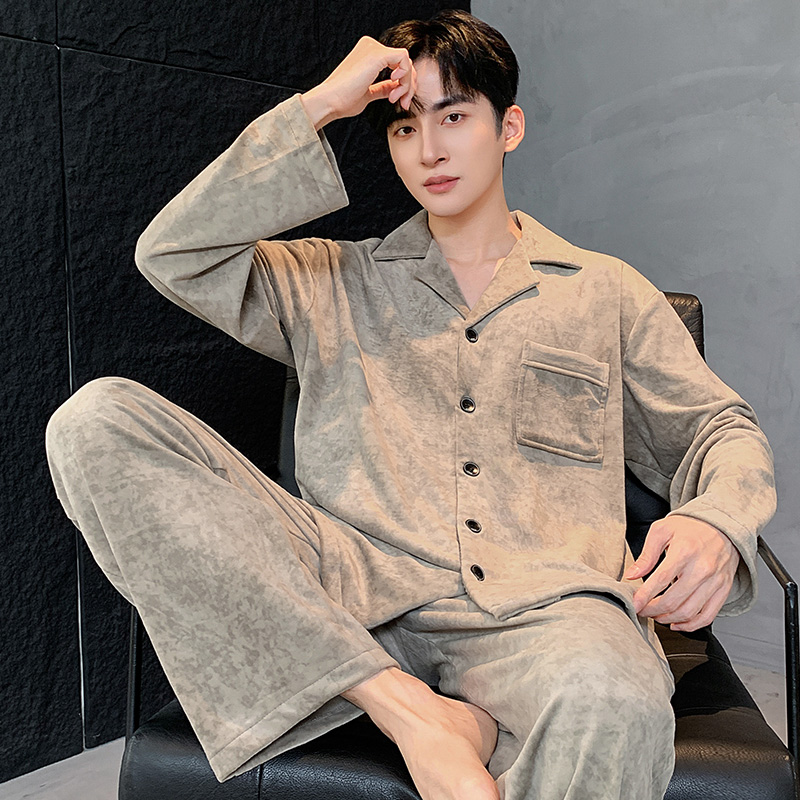 海岛绒男士家居服睡衣秋冬季珊瑚绒加厚加绒居家服2025新款套装冬