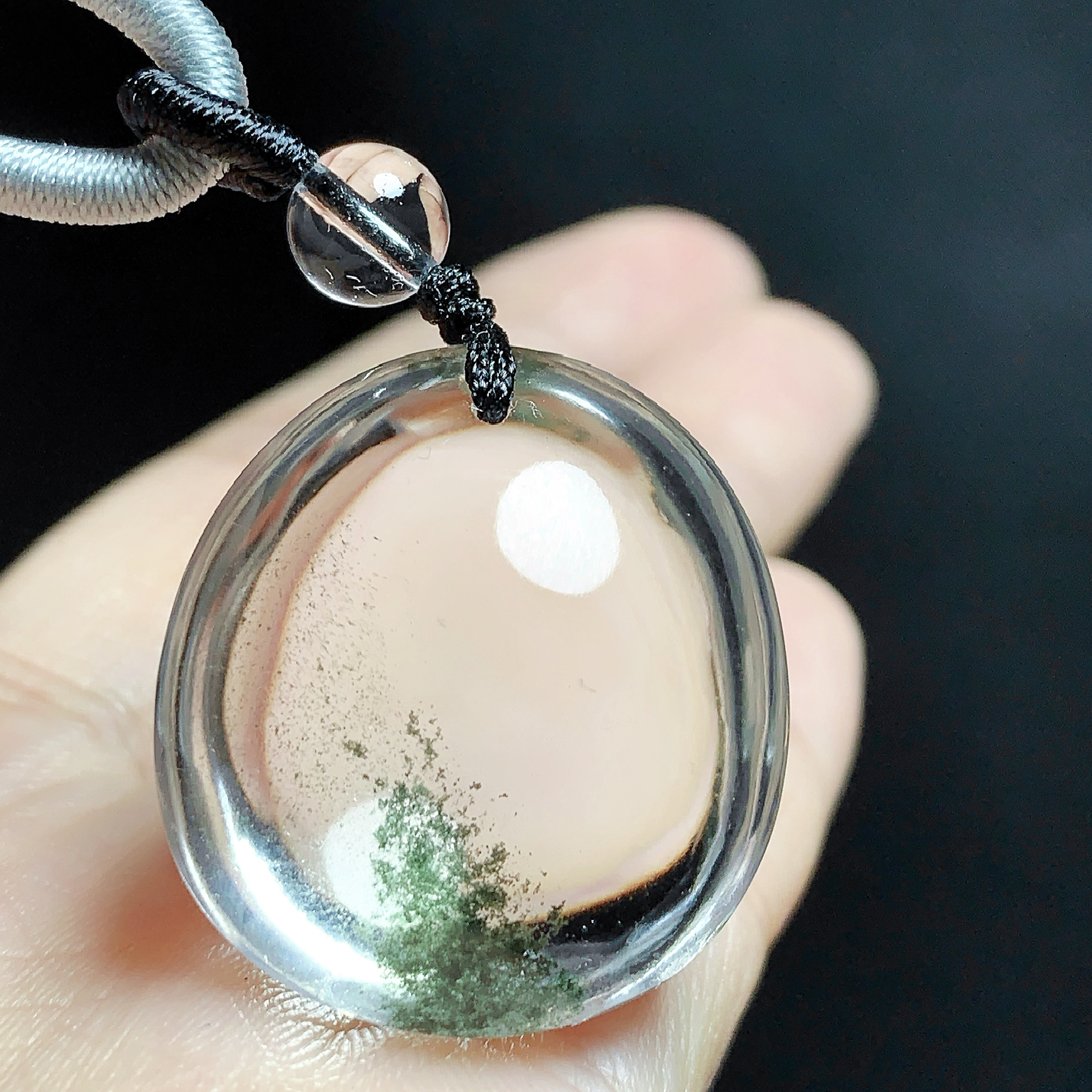 东海水晶天然绿幽灵水晶吊坠毛衣链蛋面项坠绿幽灵纯天然100%真品