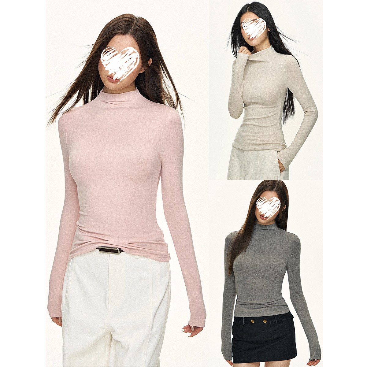 Miss sumeyY4052自制弹力保暖加绒加厚打底衫冬内搭修身长袖上衣