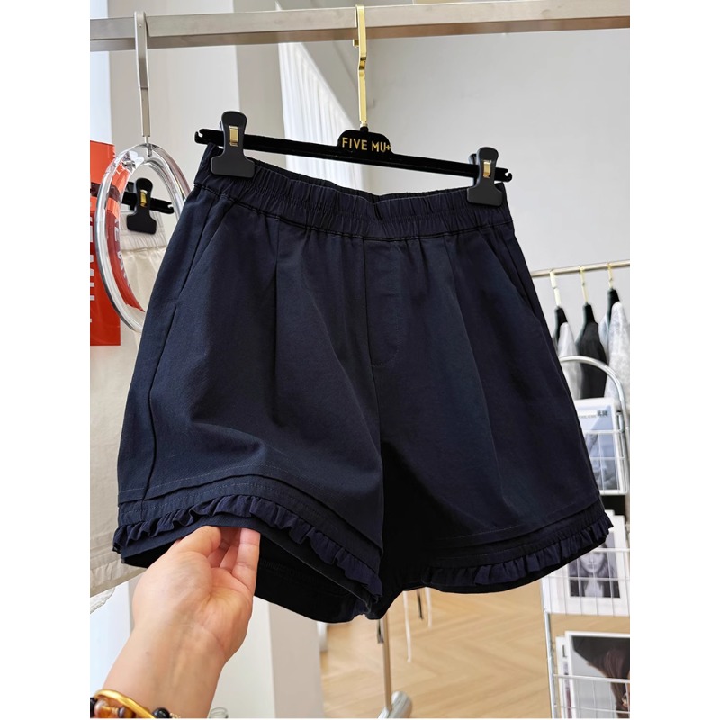 大码女装高级感减龄木耳边韩系A字休闲短裤夏新款宽松阔腿裤热裤