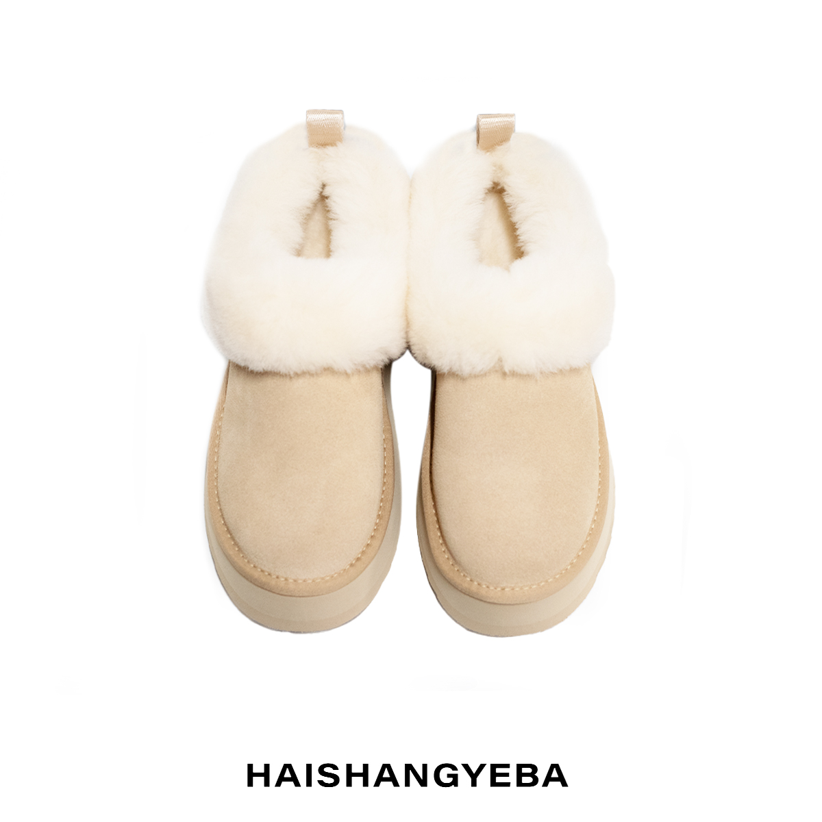 【海上叶爸】新款2025秋冬百搭牛反绒厚款保暖短筒靴