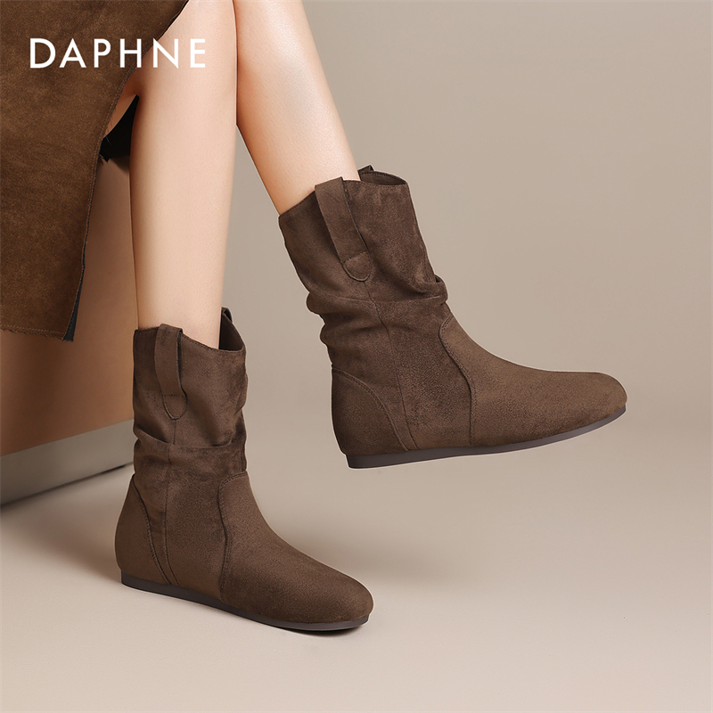 达芙妮勃肯短靴女2025新款秋冬加绒美拉德西部靴慵懒风平底堆堆靴