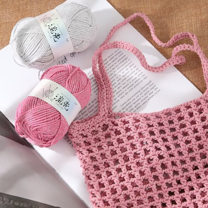 流光闪银空心棉线碎银子线手工编织DIY包包钩帽子鎏光版花式毛线