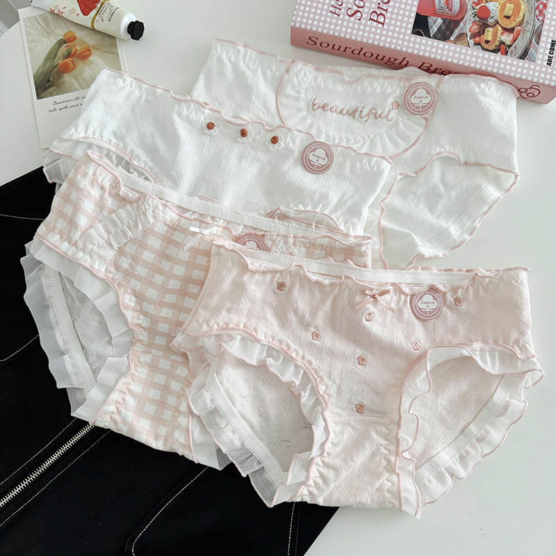 10A抗菌纯棉内裤女生粉色少女学生中腰A类棉三角裤衩女透气