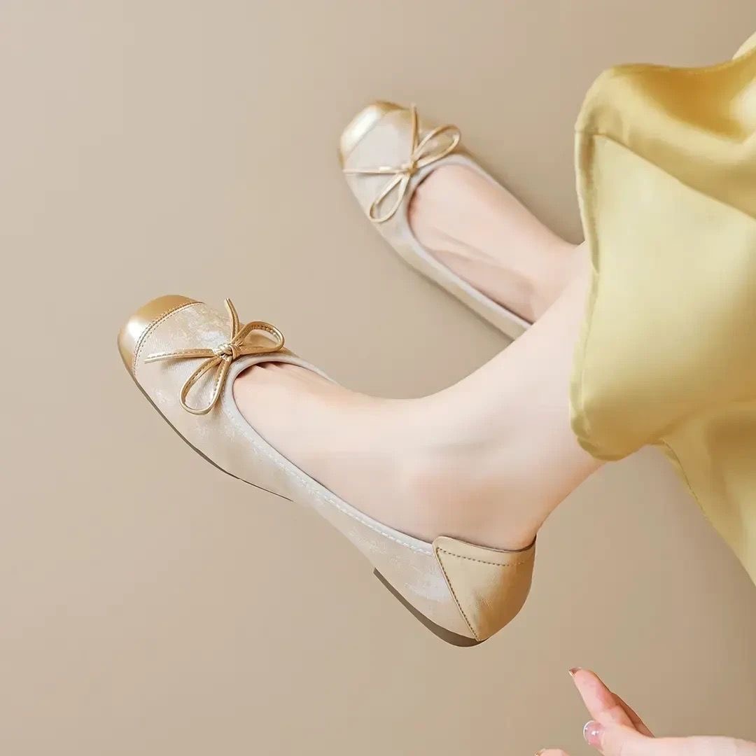 法式2025浅口蛋卷单鞋夏季新款蝴蝶结一脚蹬平底芭蕾舞鞋软底女鞋