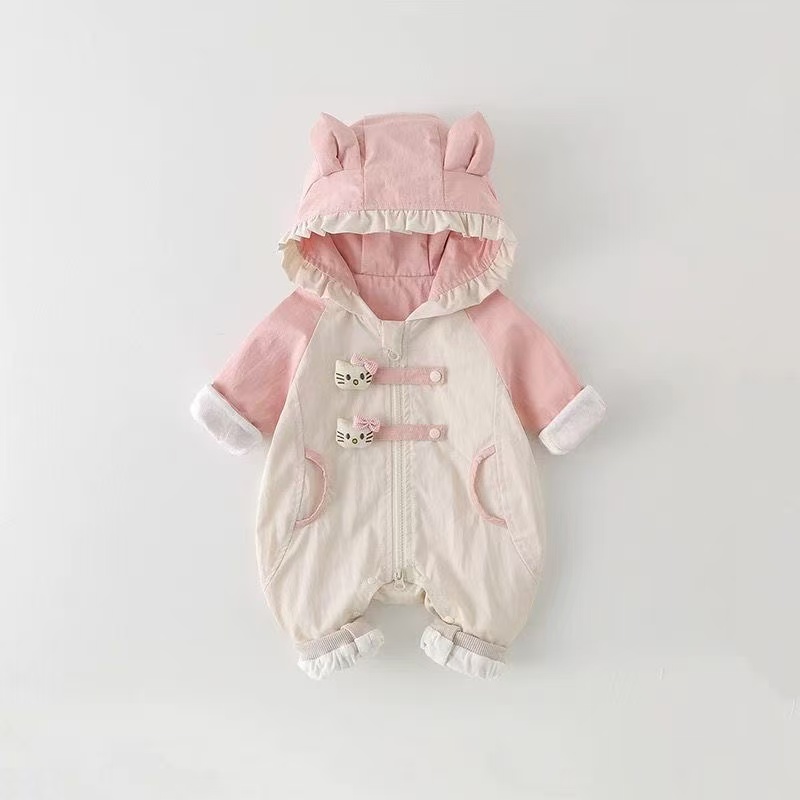 婴幼儿春秋长袖双层女宝宝猫咪连体衣婴儿新生儿外出衣服公主加绒