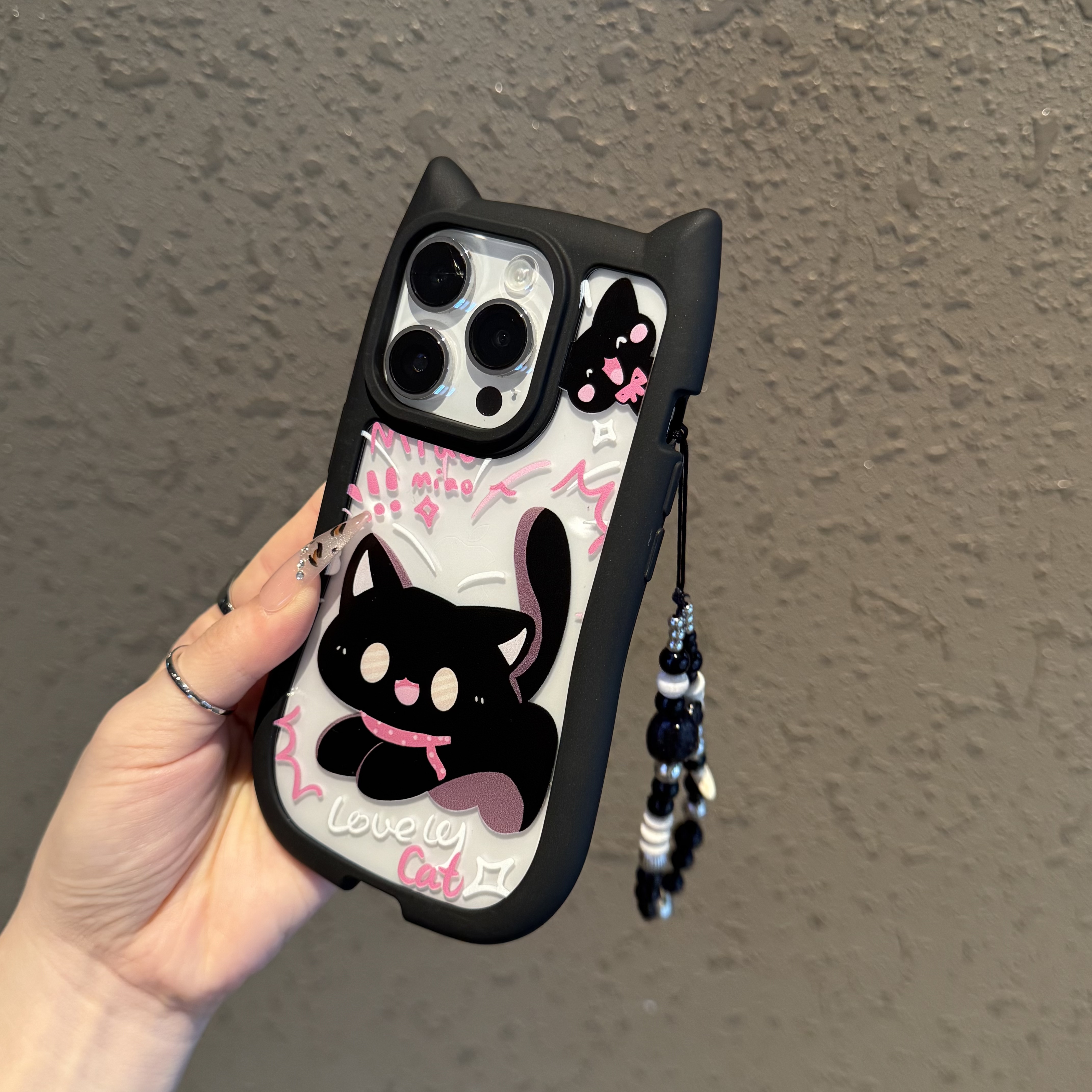 奥菲顿惊讶猫咪挂链适用iPhone16苹果14/15Promax猫耳手机壳13/12