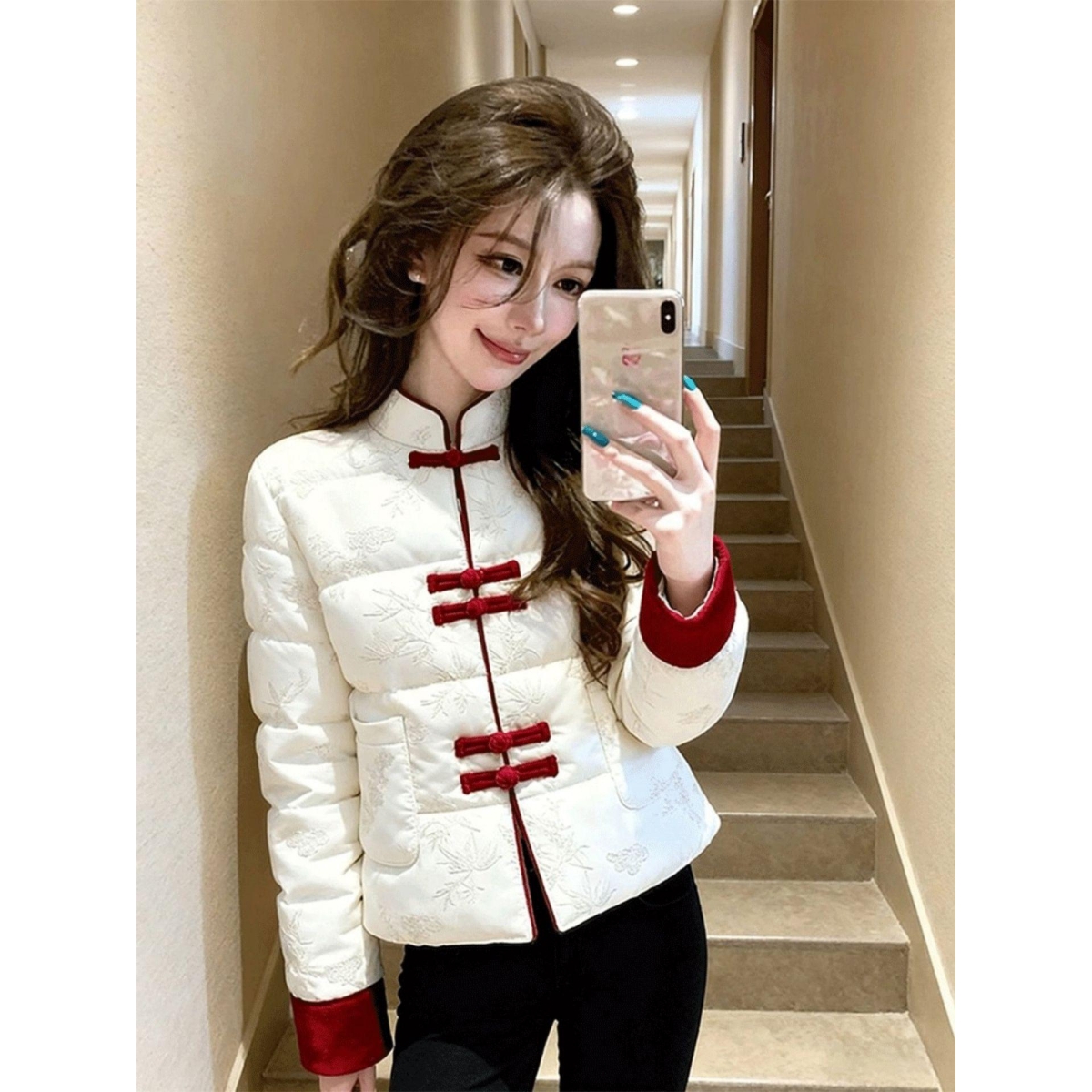 新中式国风盘扣棉服外套女冬季大码胖mm高级好看保暖立领棉衣棉袄