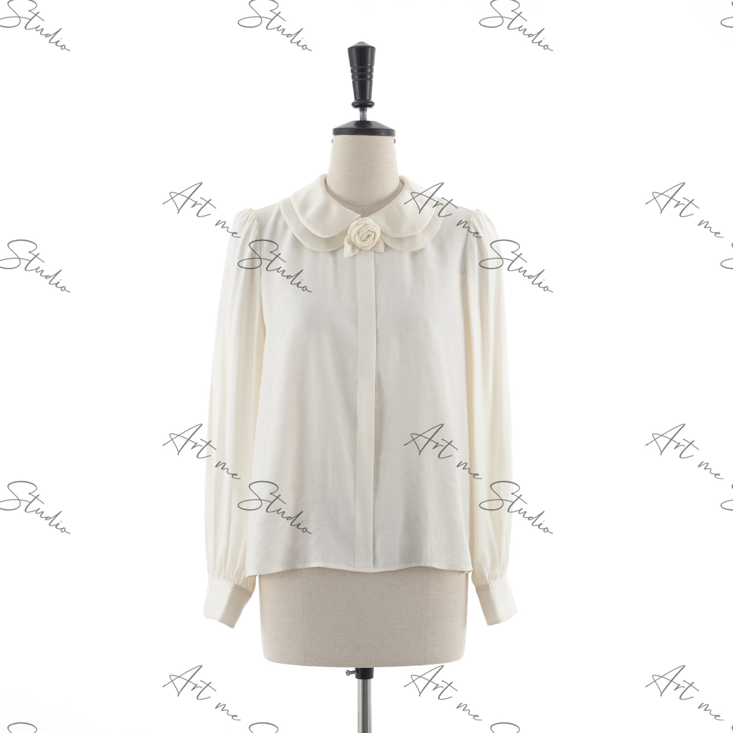 3姐【白茉莉 玫瑰胸花翻领长袖气质感衬衫】   S31277Y1