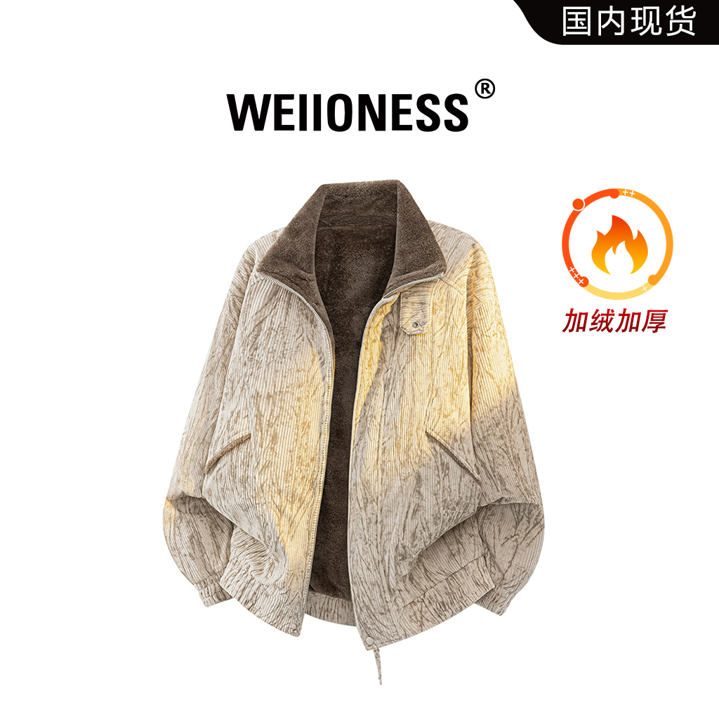WEIIONESS美式棉衣男秋冬大码宽松保暖树状纹设计感外套轻奢男装